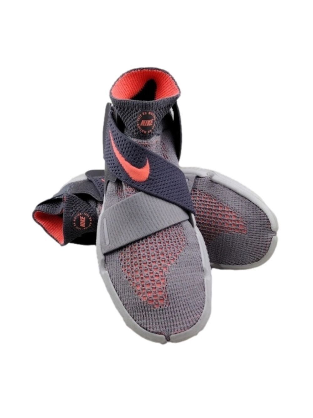 Nike Free RN Motion Flyknit 2018 Grey Crimson Pulse Fabric Upper Pull On Sneaker